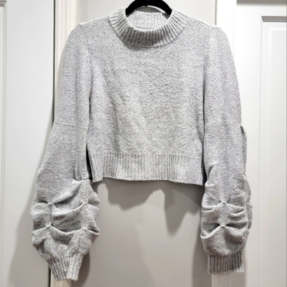 NY&Co 7th Ave Cabbage Sleeve Cropped Pullover Gray